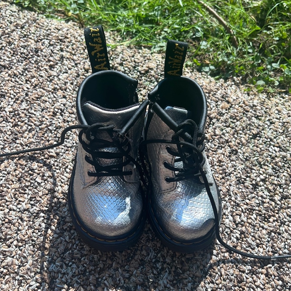 Dr Marten’s metallic silver boots for babies